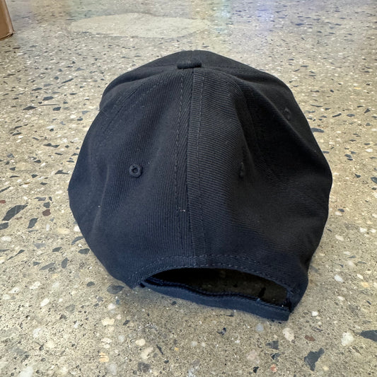 rear of black six panel cap 