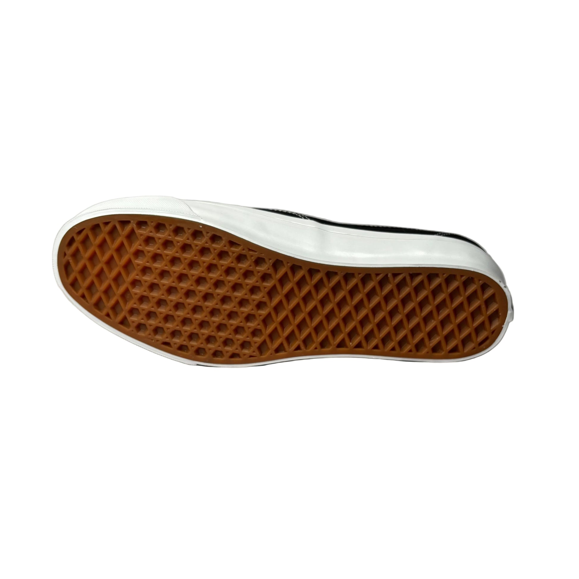 Close-up of a shoe sole with brown rubber and white background