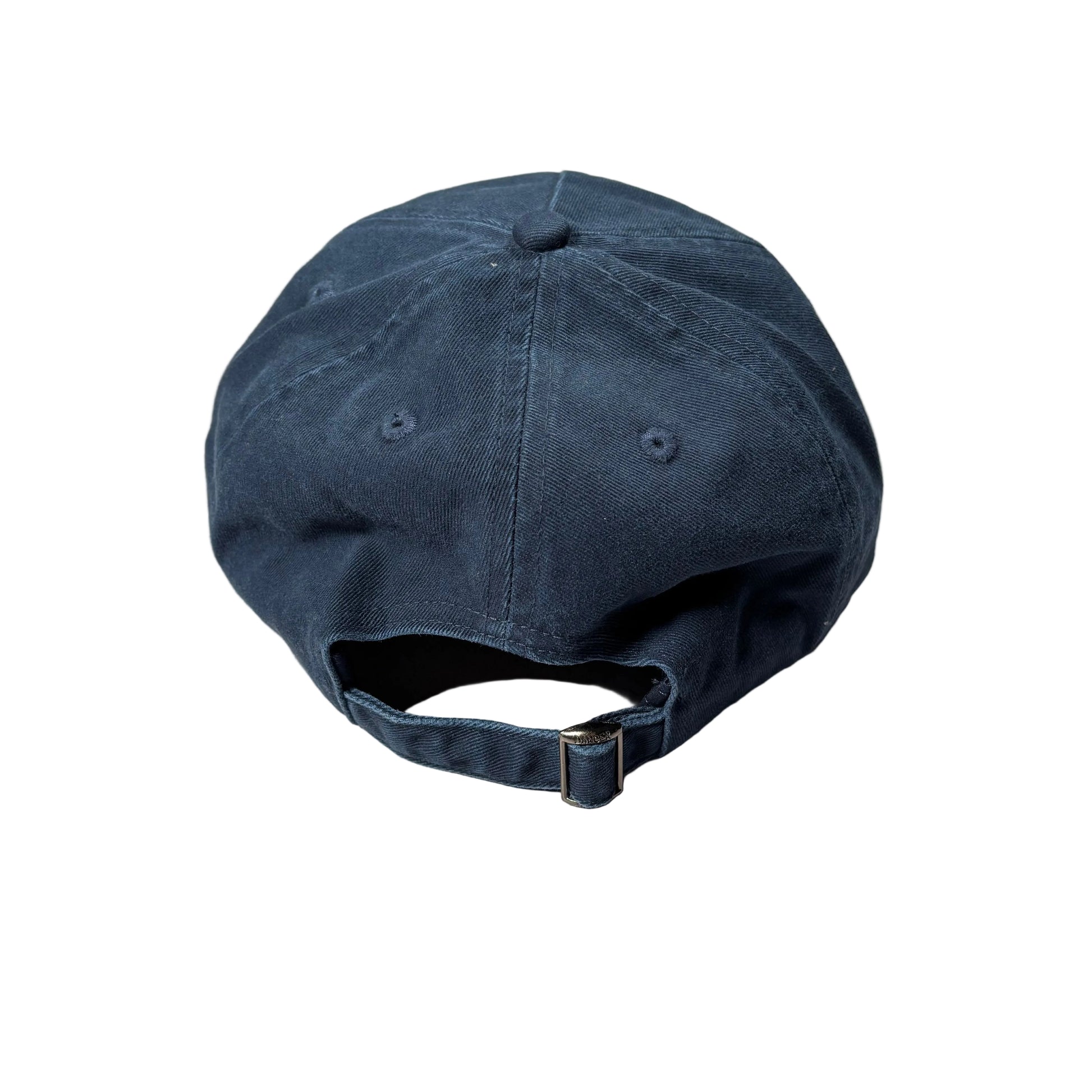 rear of Blue baseball cap on a white surface