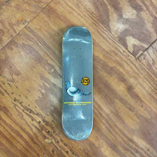 Hand drawn pigeon on bottom of skateboard deck