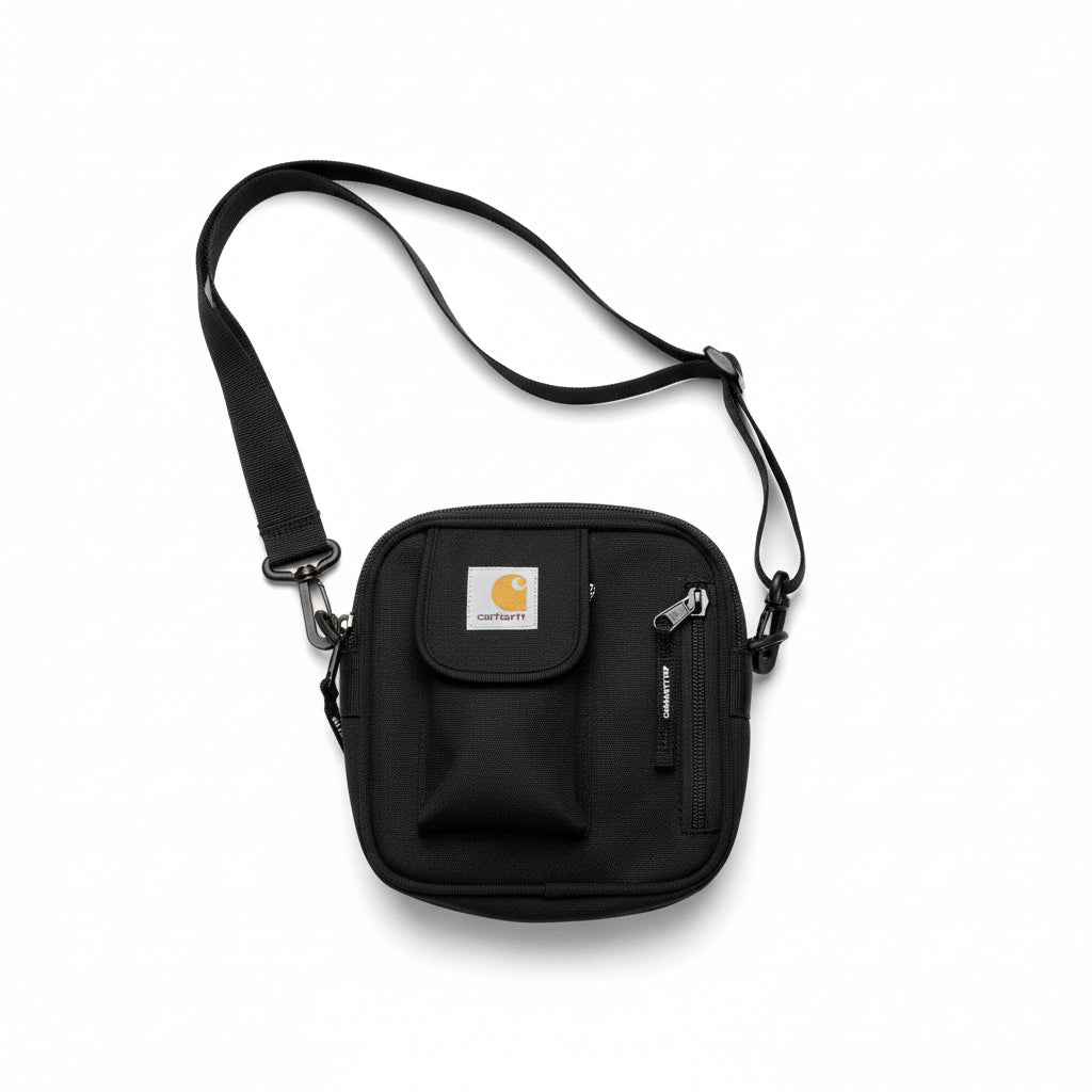 Black shoulder bag with Carhartt logo on a white surface
