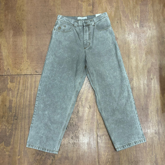 front view of acid washed baggy fit denim