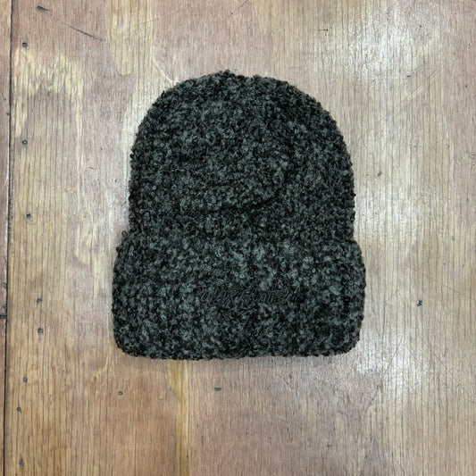 brown loose knit fluff beanie