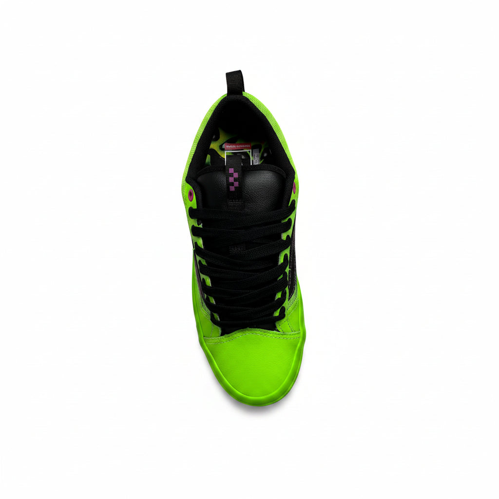 Neon green and black sneaker on a white background