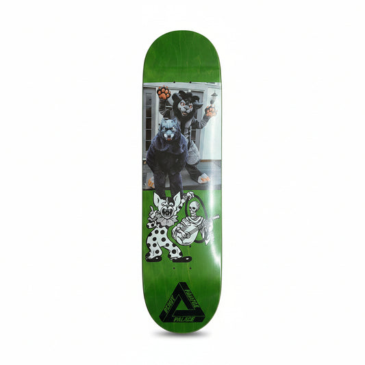 woodgrain deck with furry characters on center