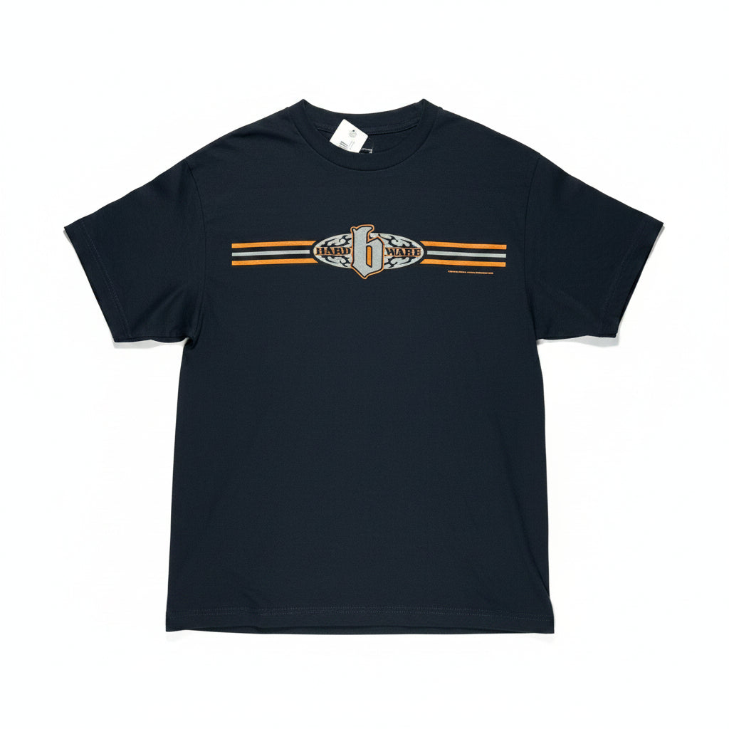 navy t-shirt with center chest graphic