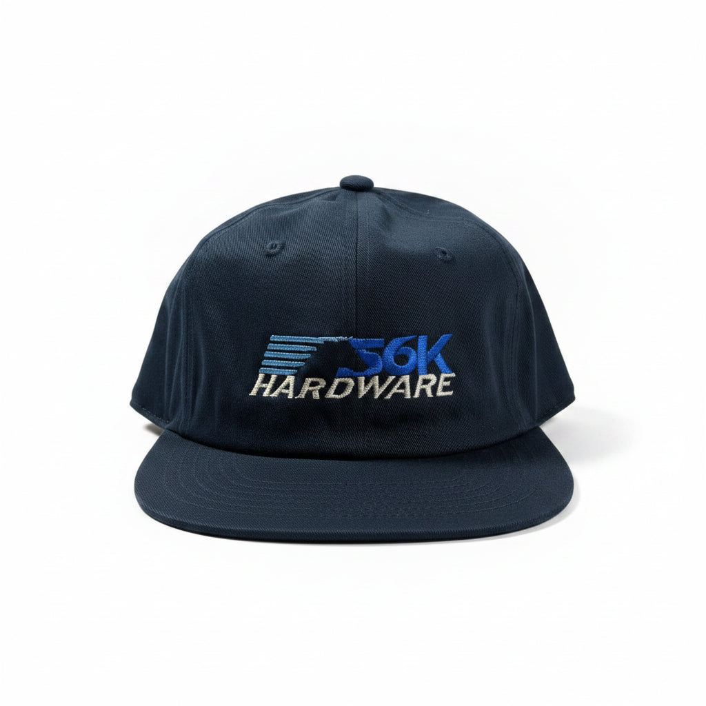 front view of navy snapback cap