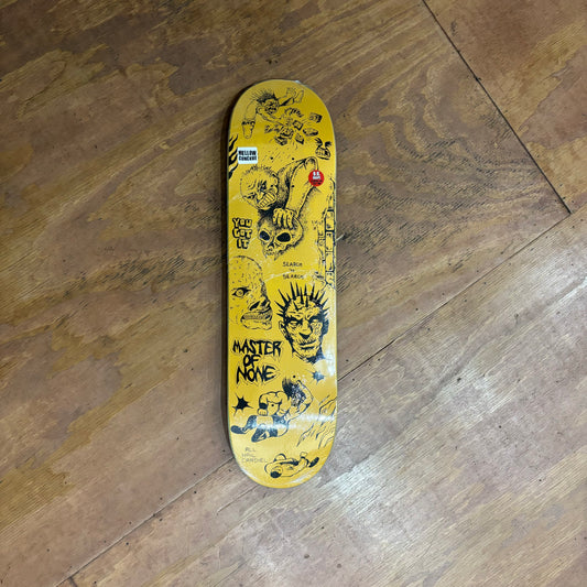 hand drawn yellow skateboard deck 