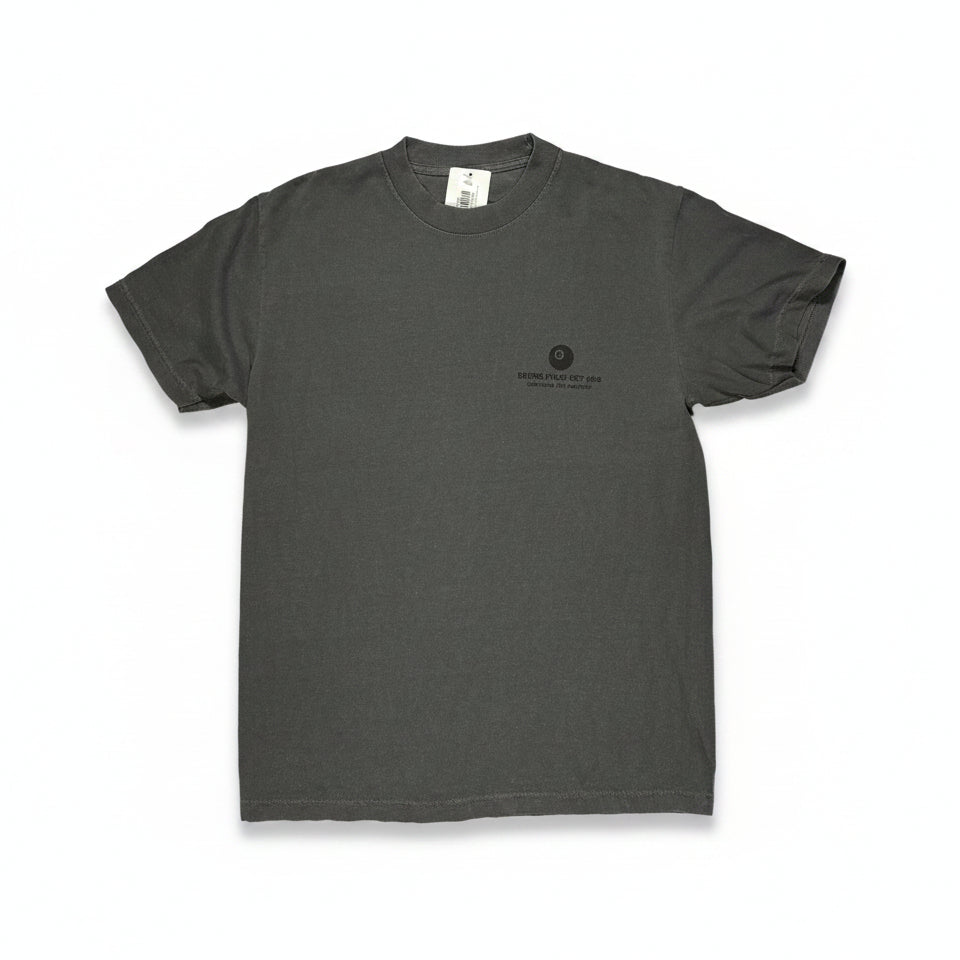 Gray t-shirt with a small 5Ball logo on a white surface