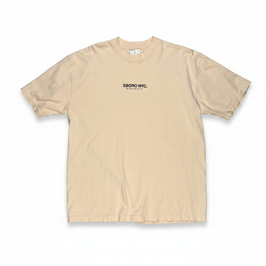 light pink t-shirt with 5BORO NYC typeface logo on center chest.