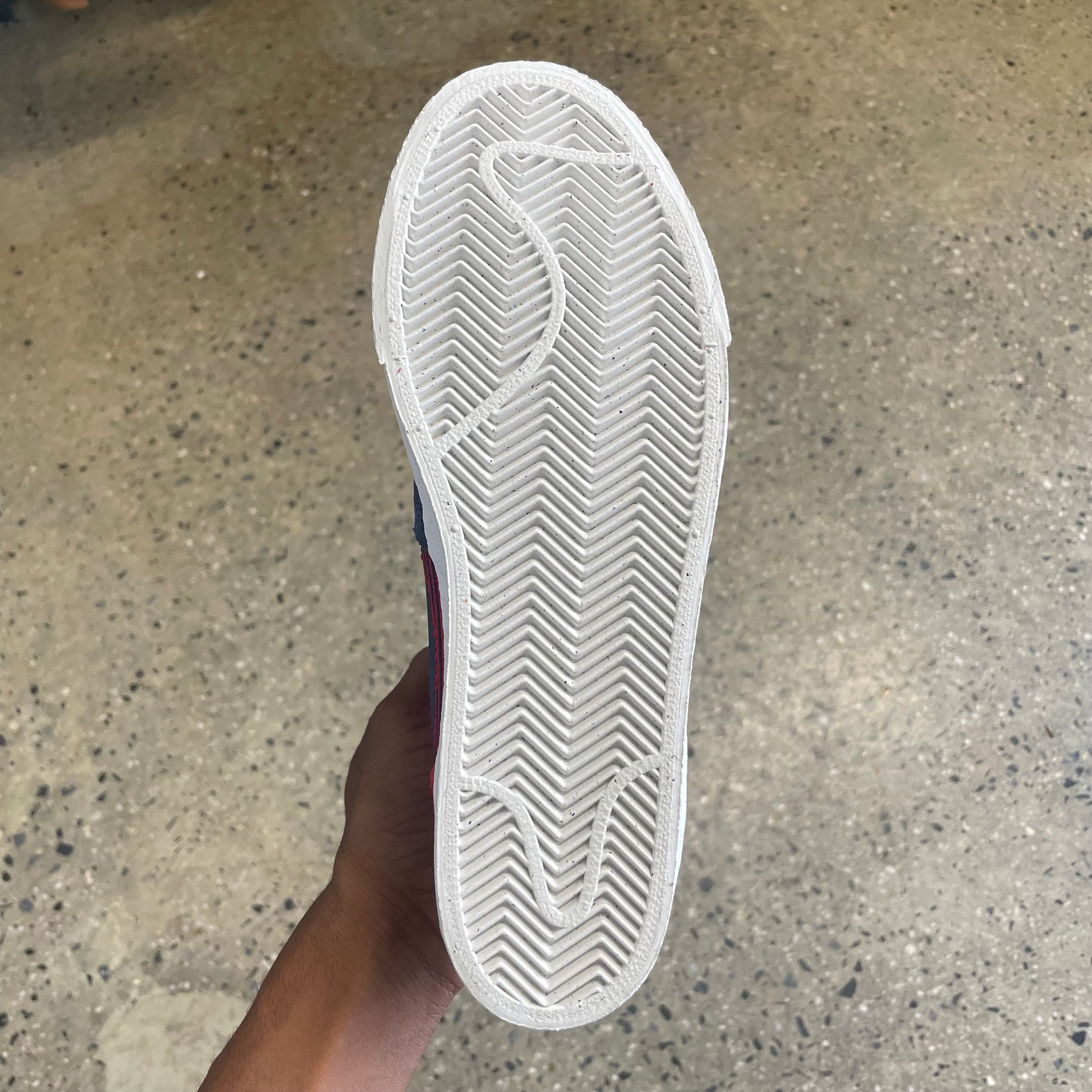 view of bottom of shoe, white gum rubber sole