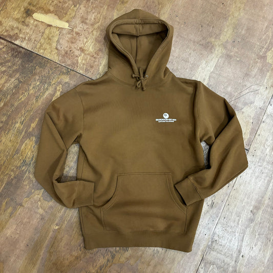 front left chest 5ball logo on brown hoodie