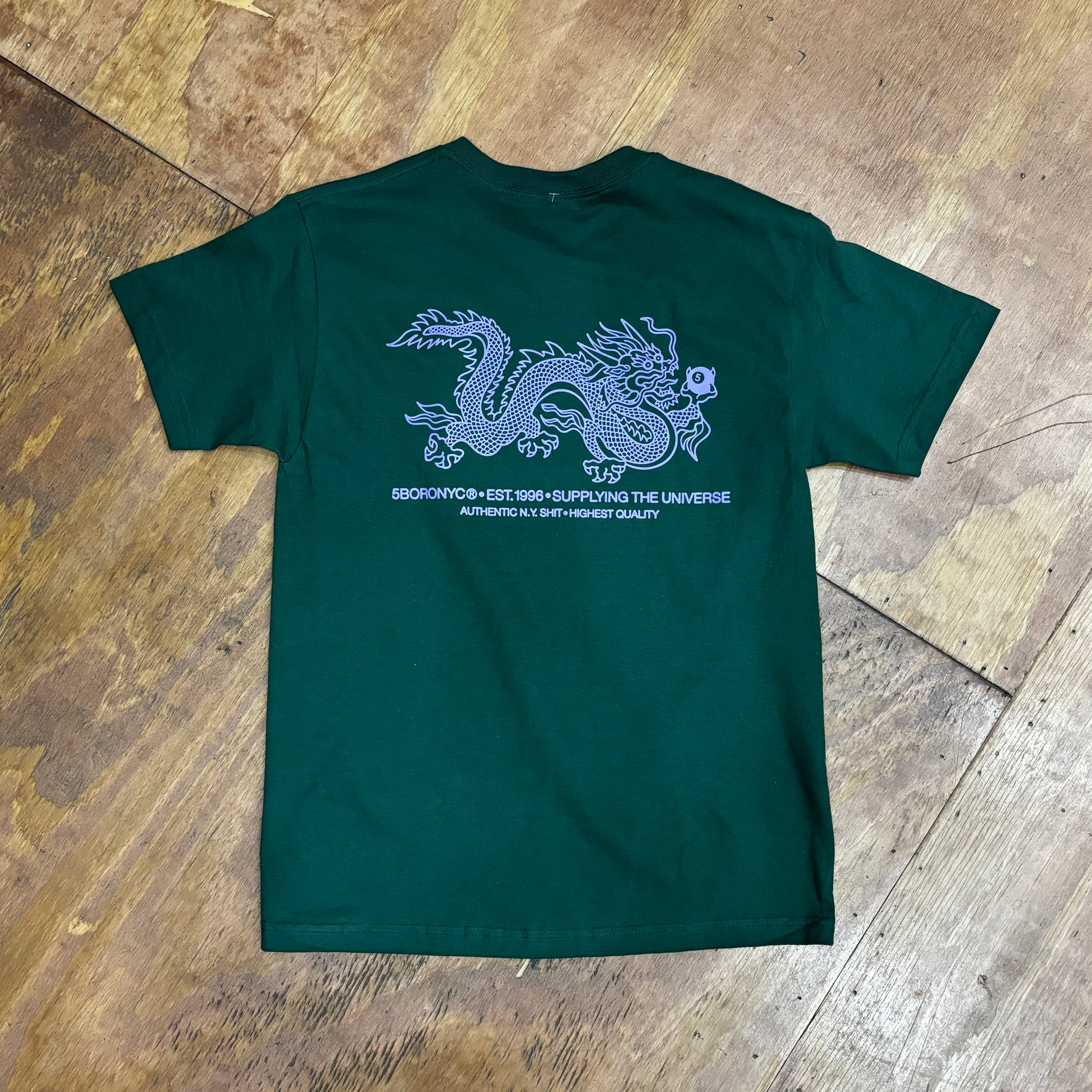 view of dragon graphic on the back of t-shirt