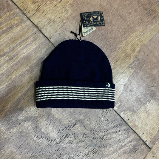 khaki stripe beanie with cuff fold