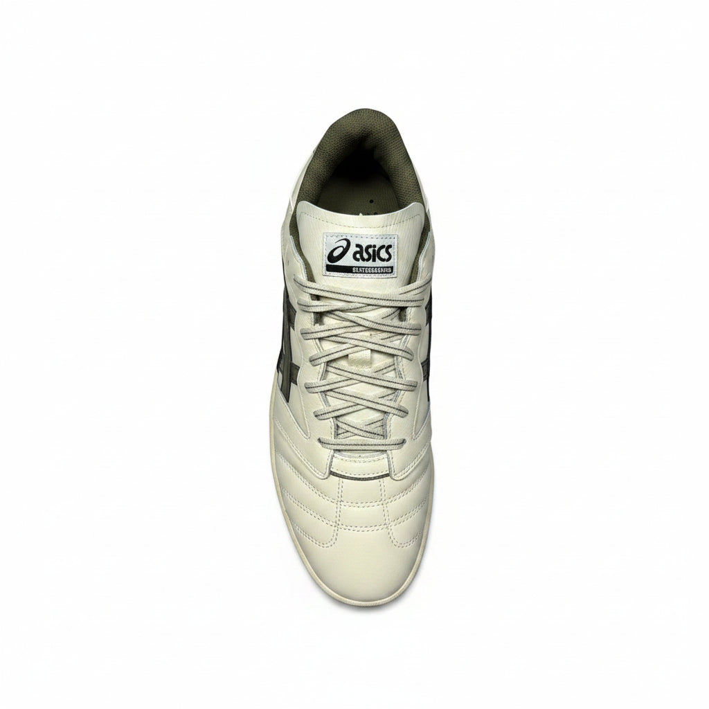 Beige sneaker with laces on a white background
