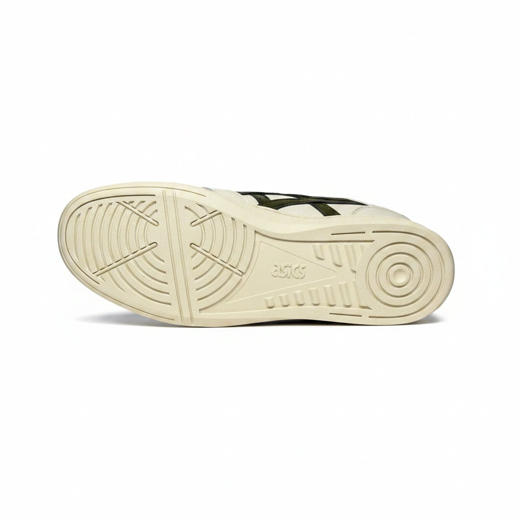 Sole of a sneaker with brand logo on a white background
