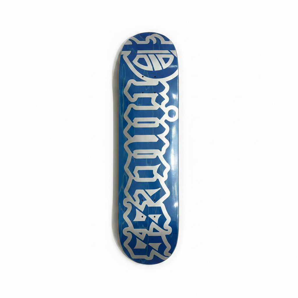  skateboard deck with a large PRINCESS logo on a white surface