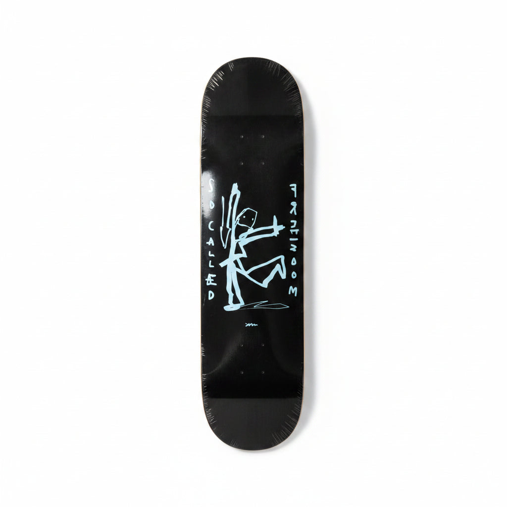 black skate deck against a white background