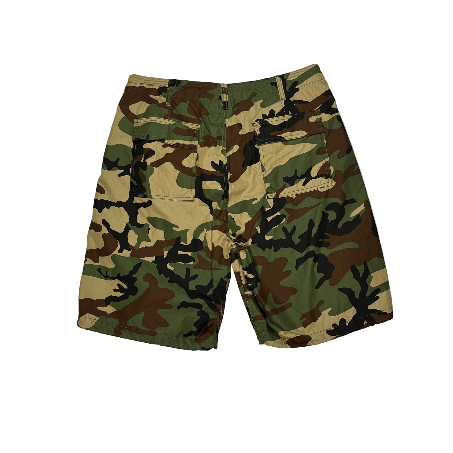 Camouflage shorts on a white surface