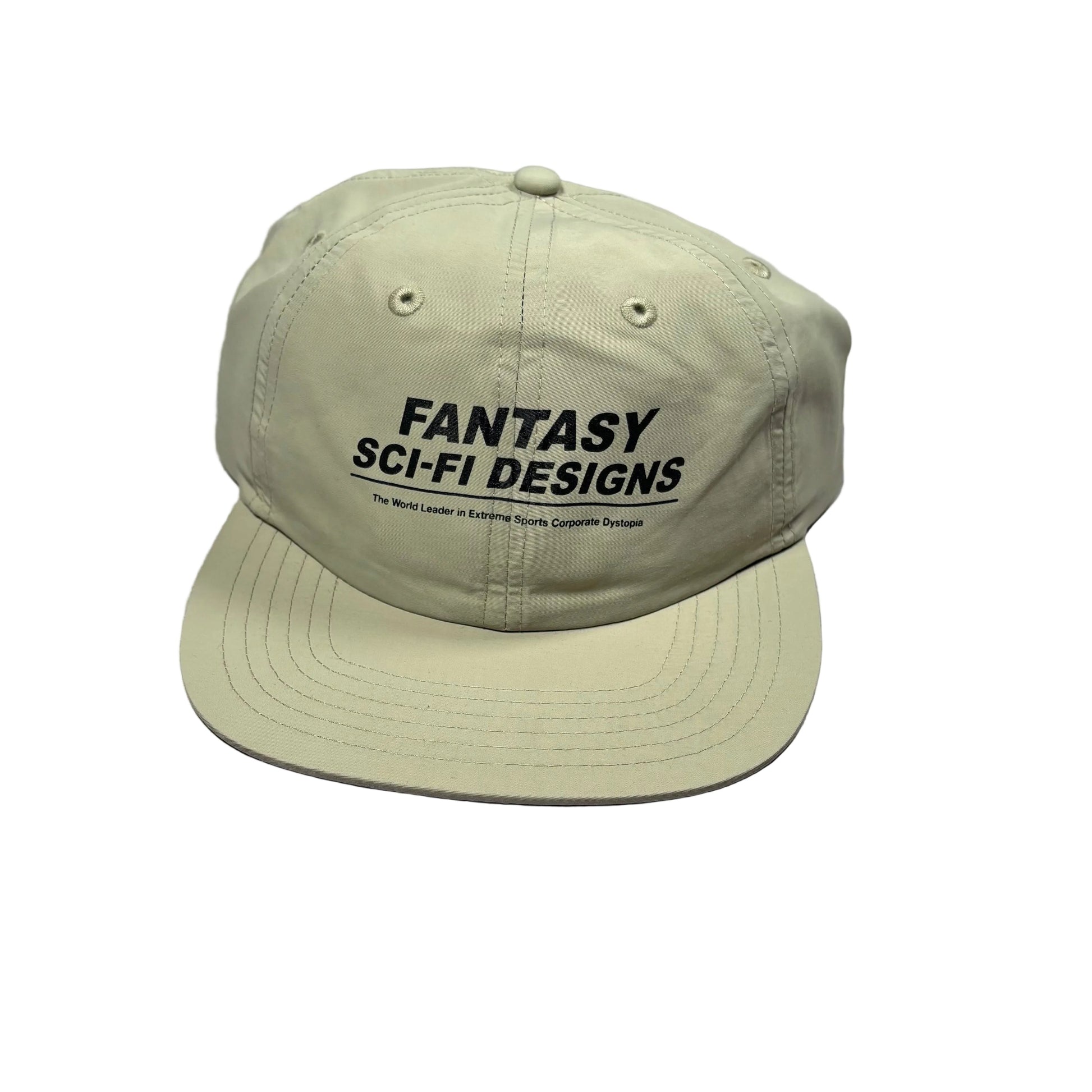 Beige cap with 'Fantasy Sci-Fi Designs' text on a white surface