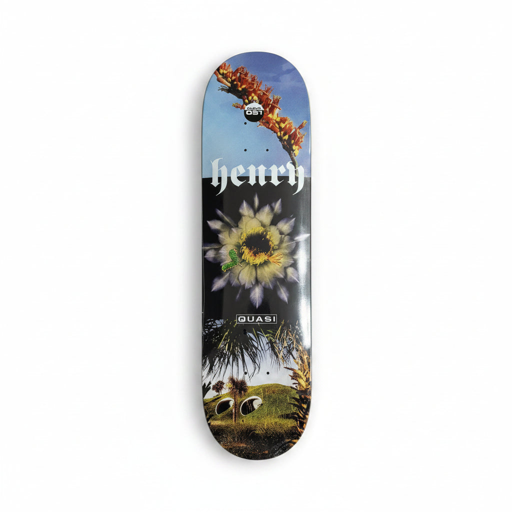 photo collage style design on skateboard Deck