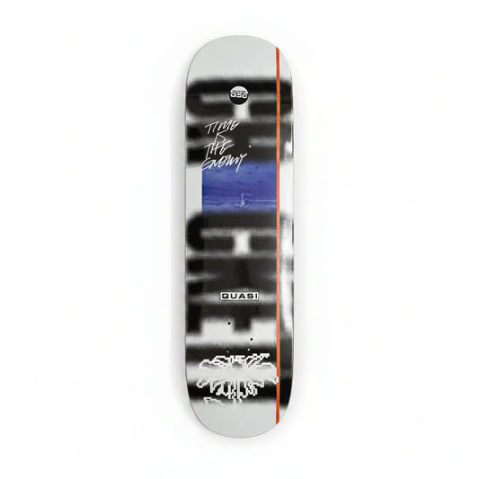 white and black type style graphic design, with CROCKETT text on skateboard deck