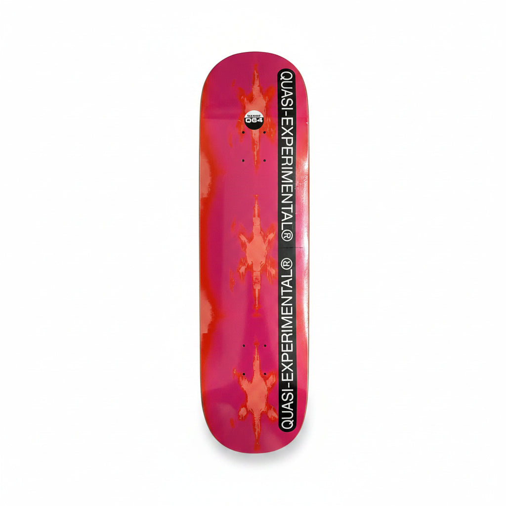 multi shade pink skateboard deck with QUASI EXPERIMENTAL printed on right side