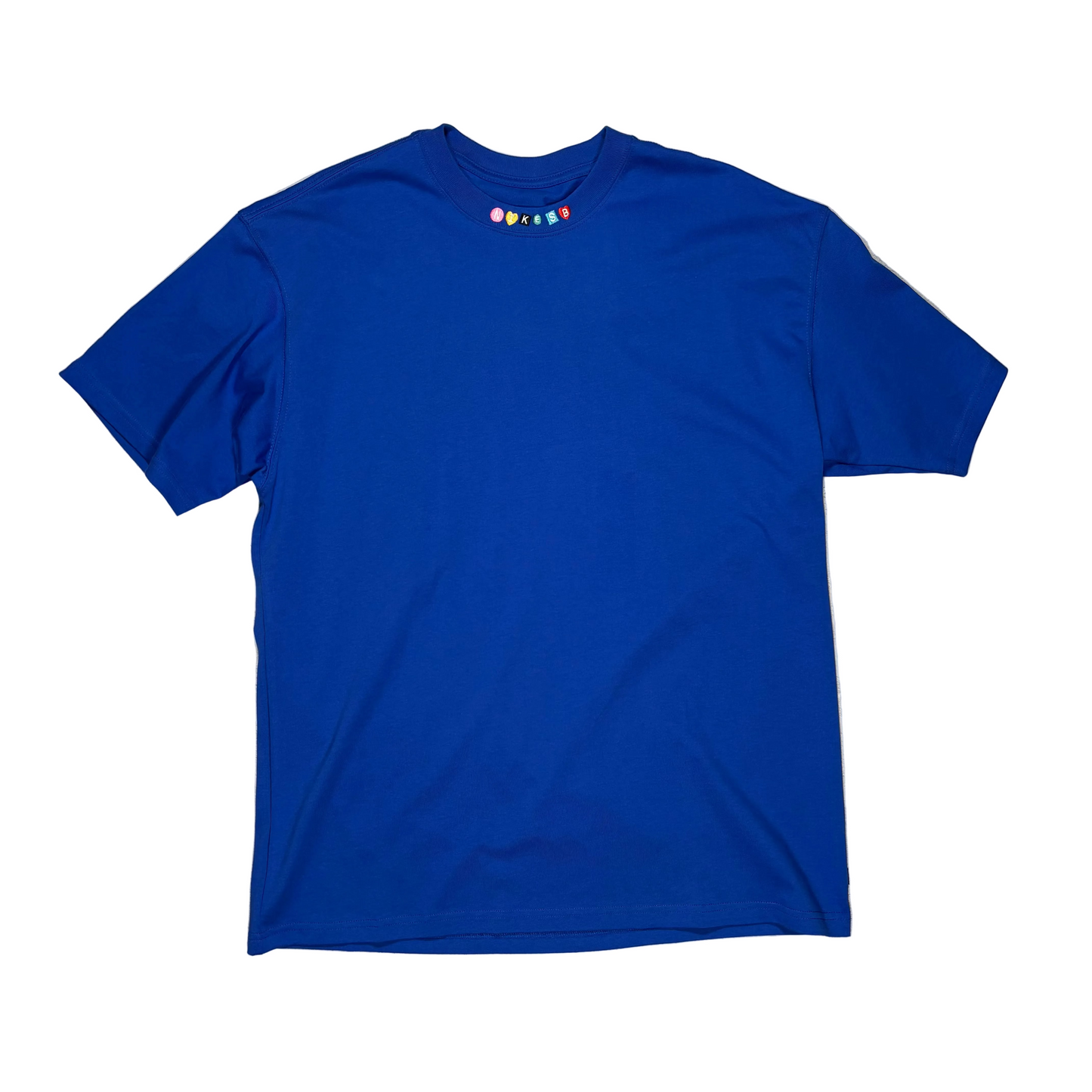 blue t-shirts with small multi color NIKE SB logo printed on neckline