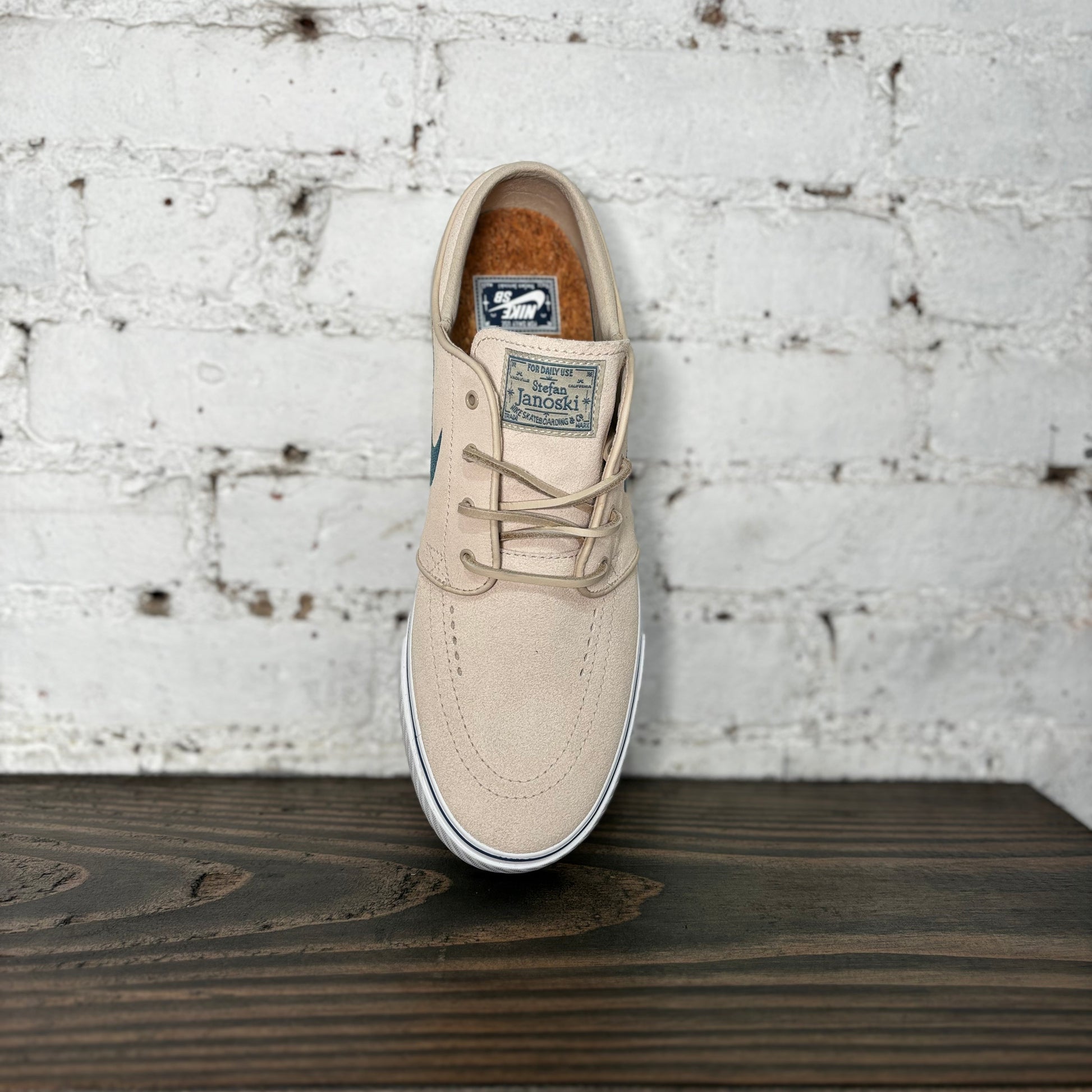 top down view of sand suede skateboard shoe