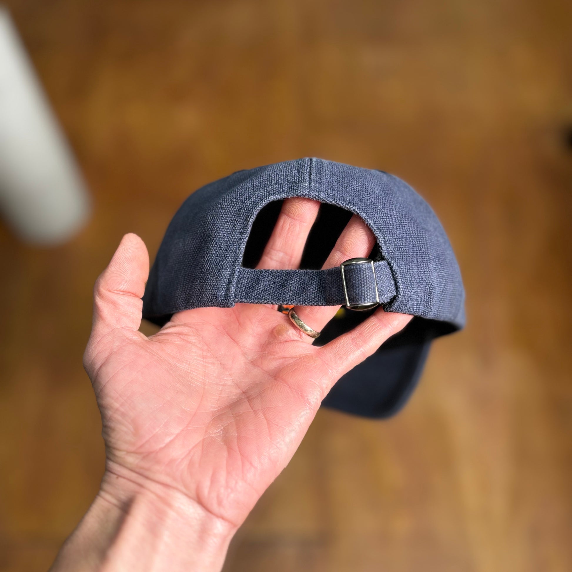 rear view of canvas cap closure