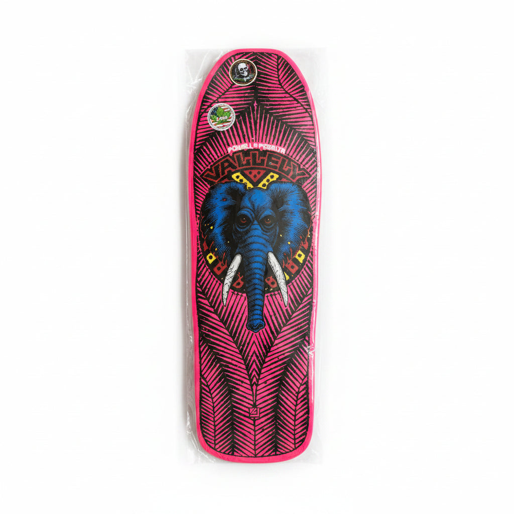 pink elephant skateboard deck on white background