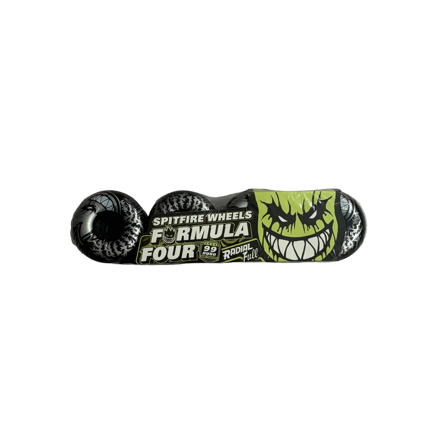 black spitfire radial full wheel with metal looking graphic