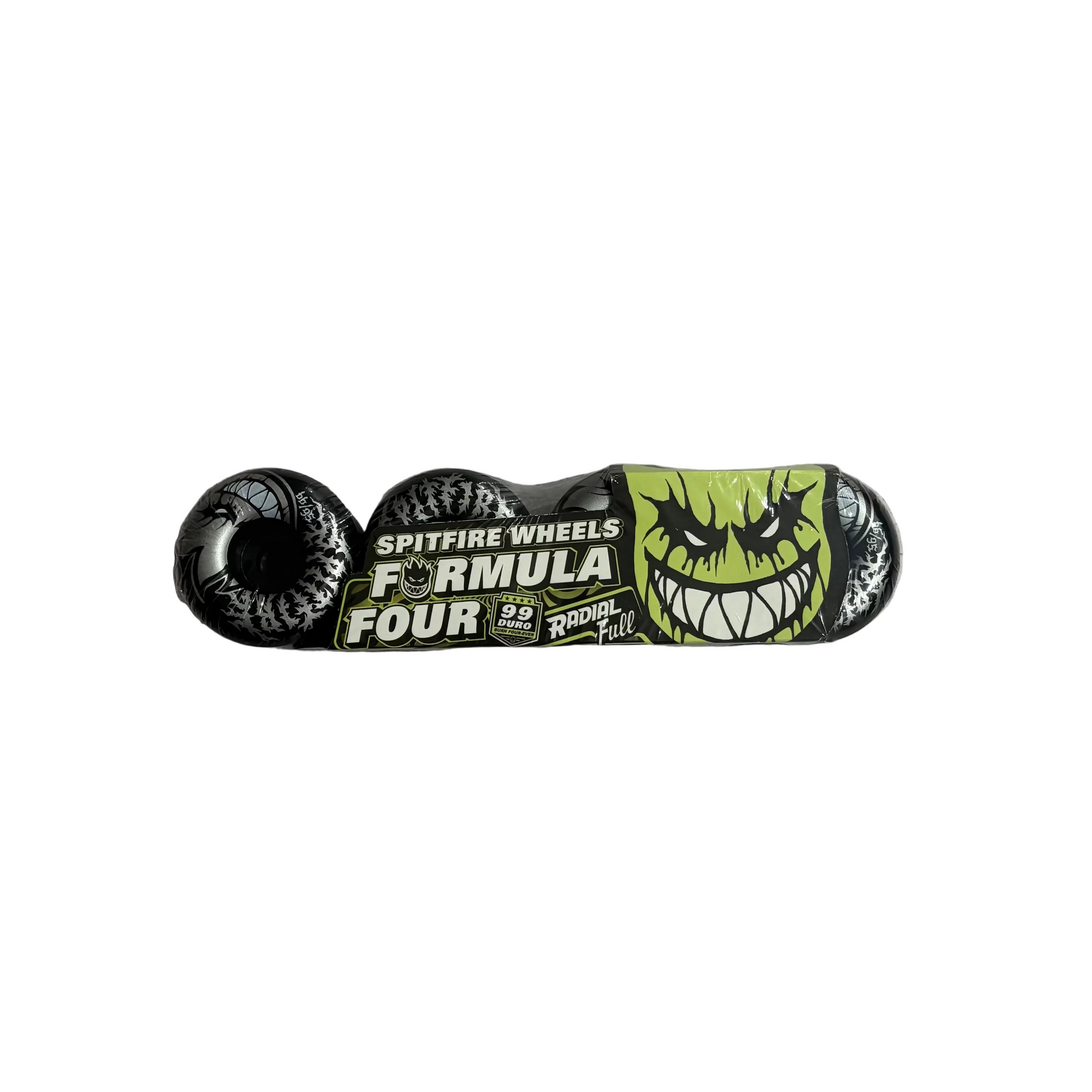 black spitfire radial full wheel with metal looking graphic