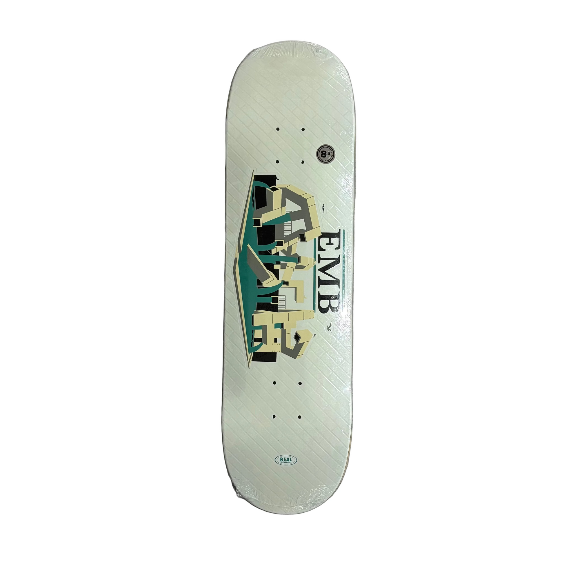 white EMB real team deck with rendering of EMB plaza in middle of deck, and brick pattern embossed on deck, all against a white background