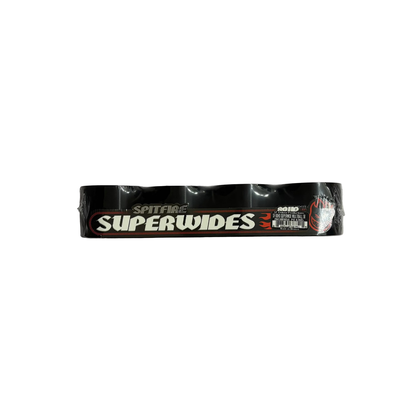 view of packaging of spitfire multiball superwides with view of width of wheel tread