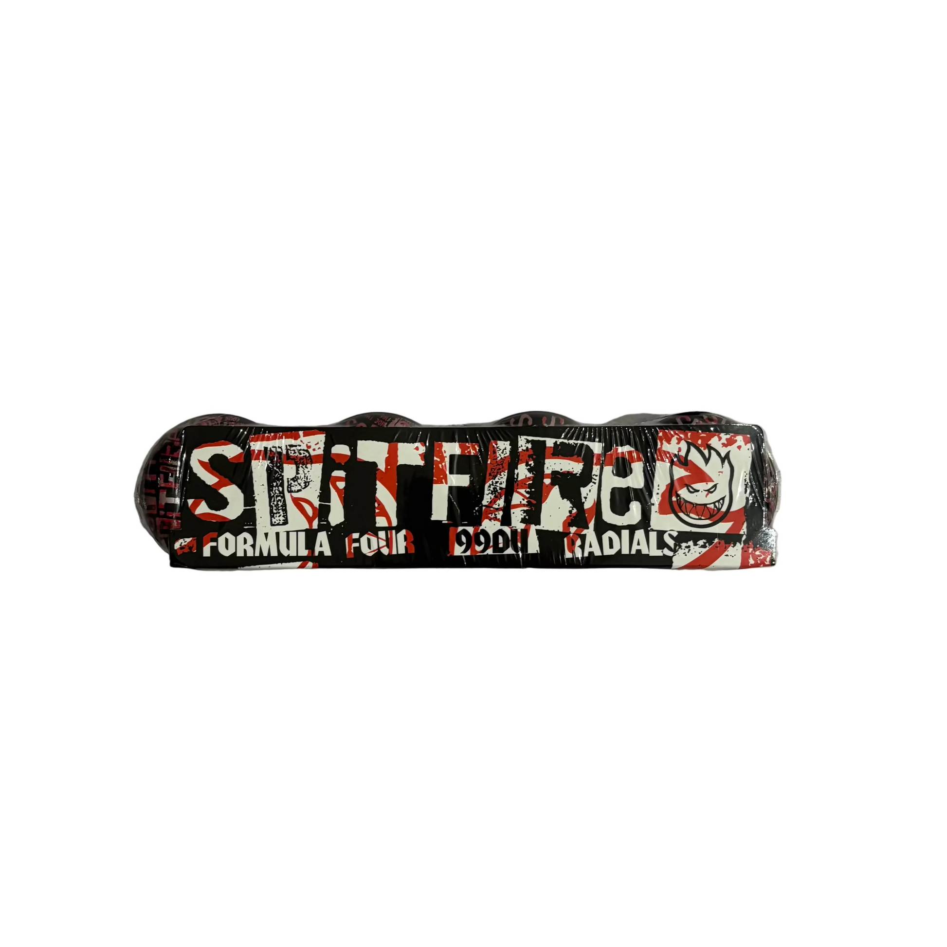 black radial spitire wheels with ransom note style graphic printed on wheels