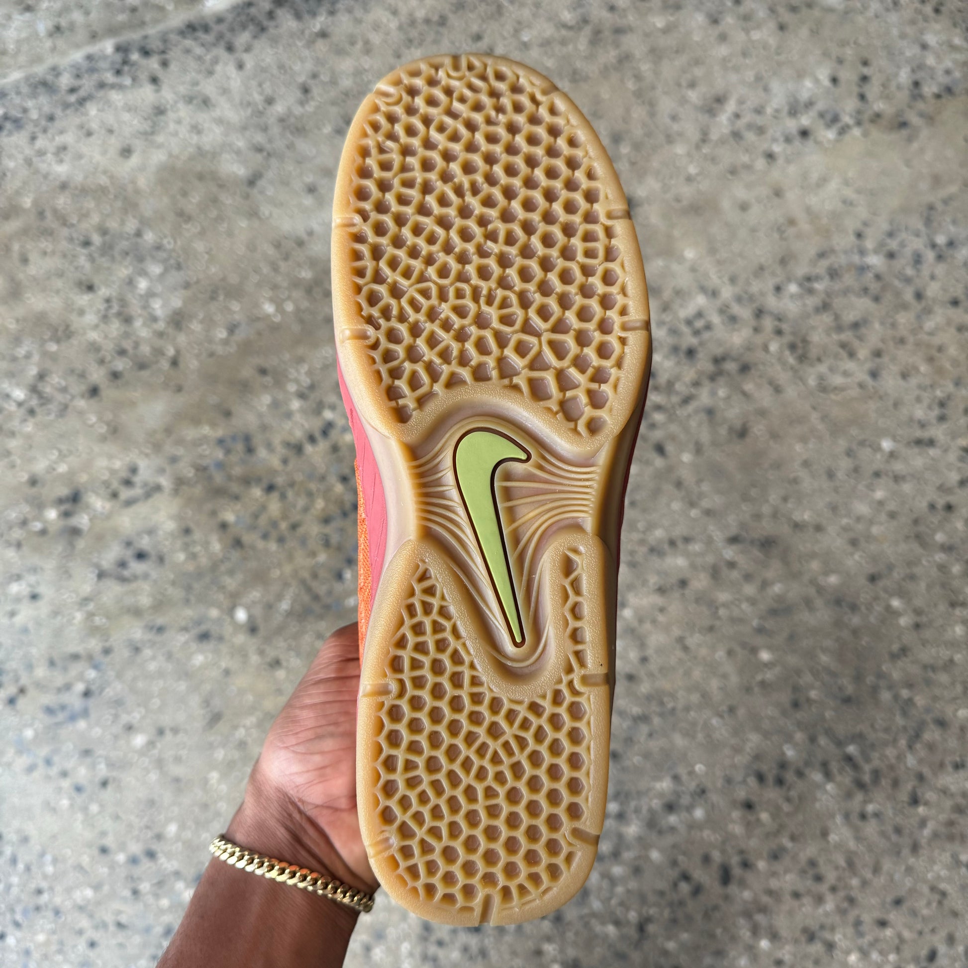 view of the shoe's sole. gum outsole