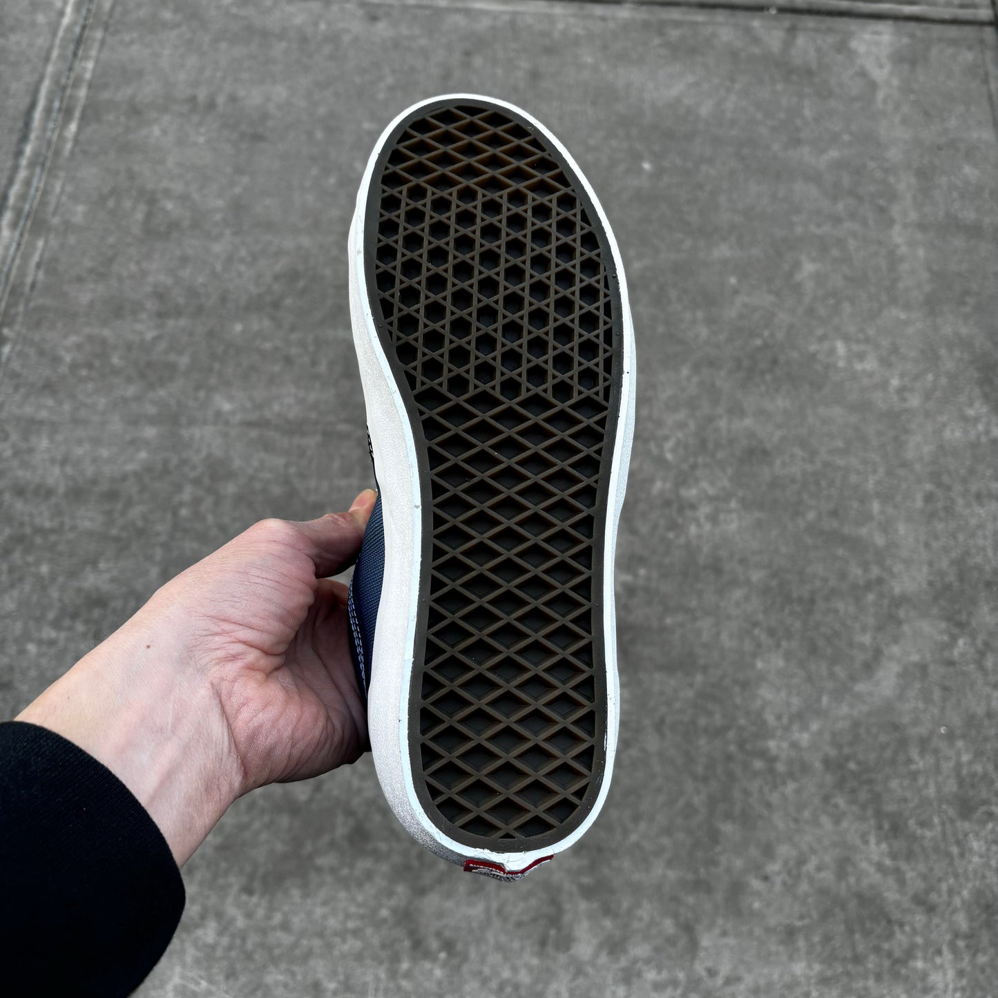 view of gum rubber outsole on vans skateboard sneaker