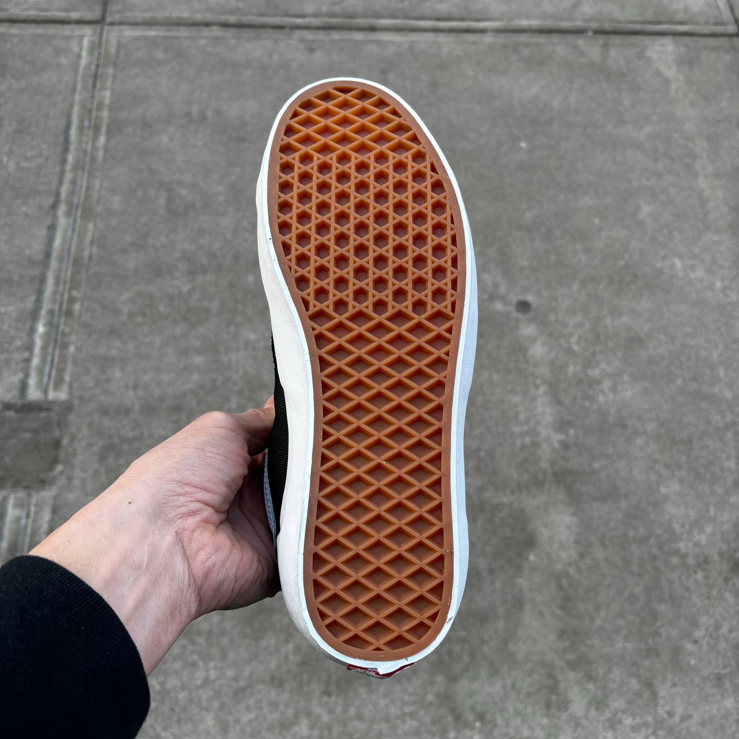 view of gum rubber outsole on skateboard sneaker