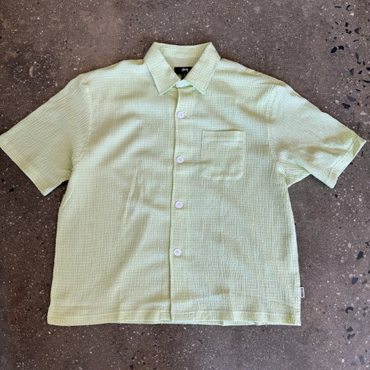 lime green crinkly button down shirt
