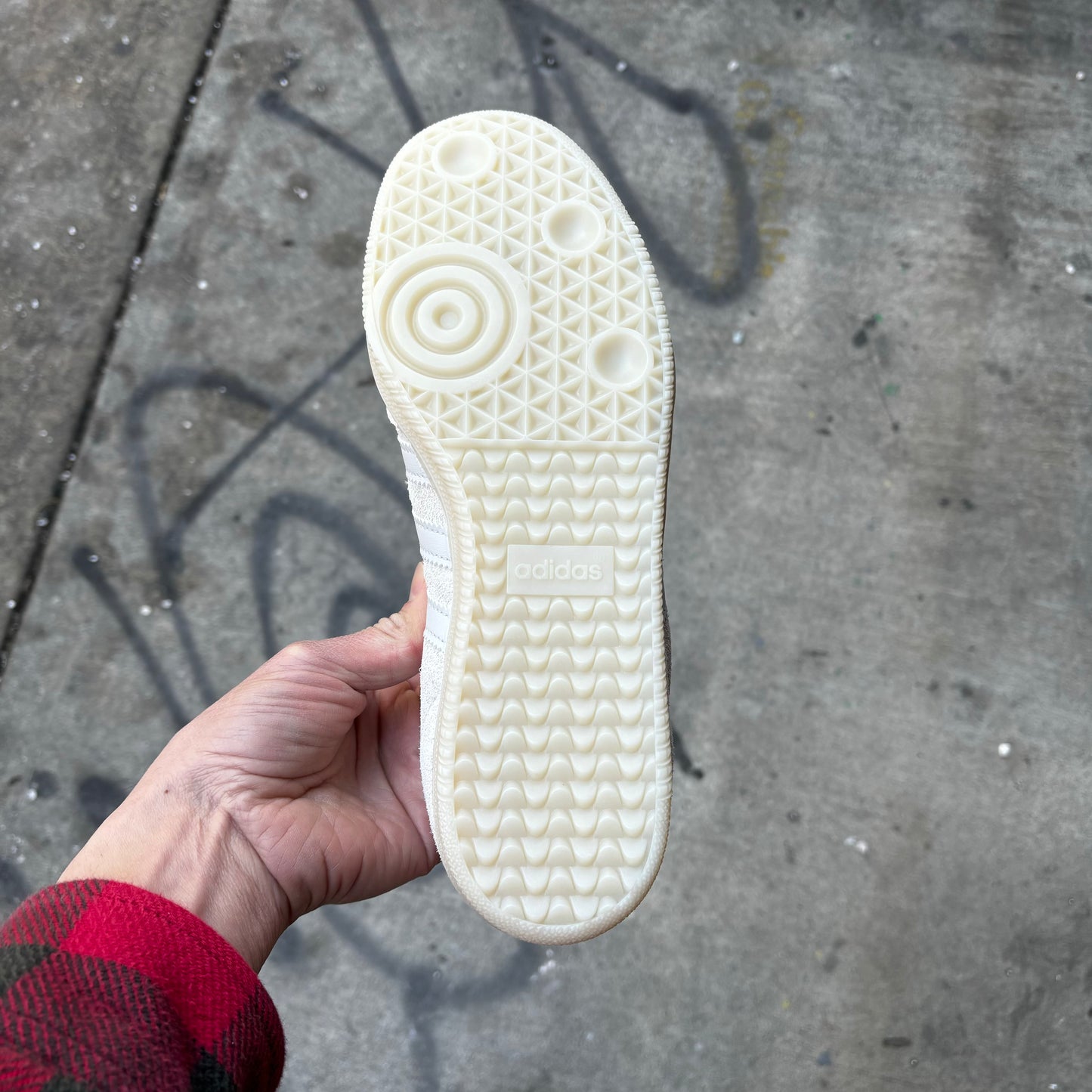 view of translucent gum rubber outsole on skateboard sneaker