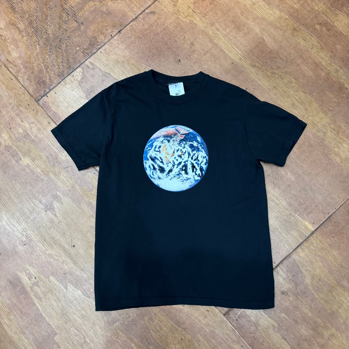 front view of center chest earth logo black t-shirt