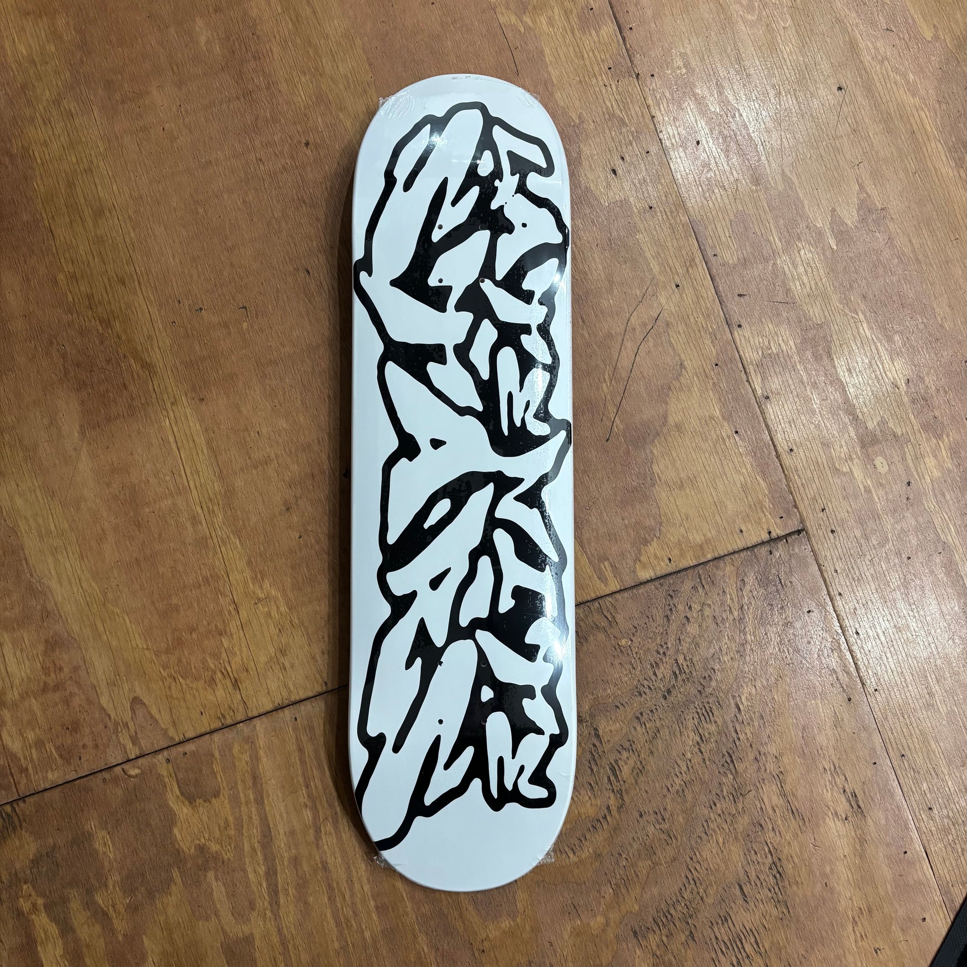 late nite stars hand style graphic on white dipped skateboard deck