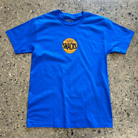 royal blue t shirt with basketball in the center with black text