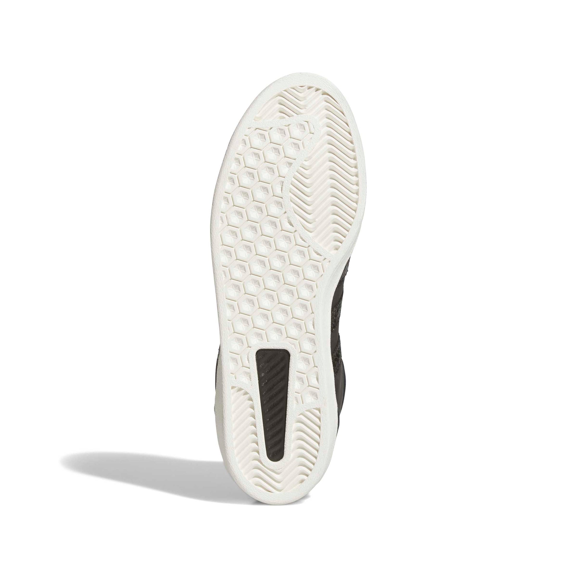 view of white rubber sole on skateboard sneaker