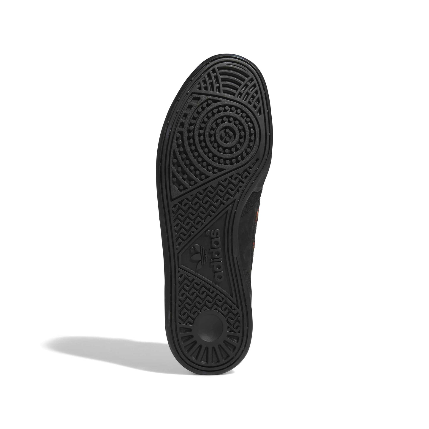 Black shoe sole with Adidas logo on a white background