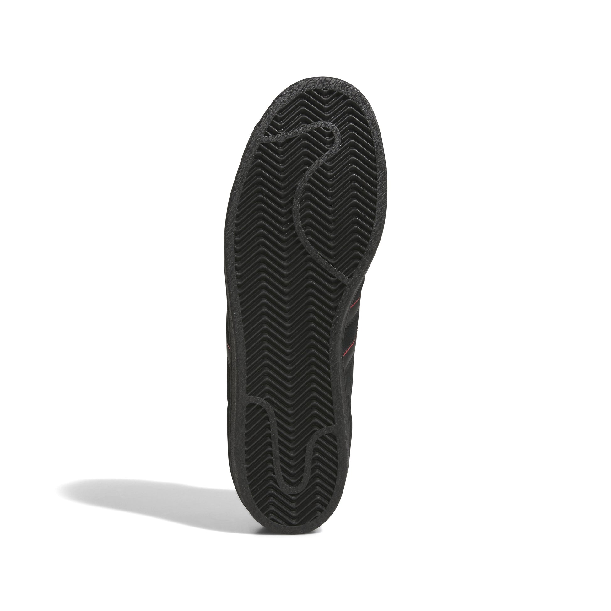 view of black outsole on adidas superstar sneaker