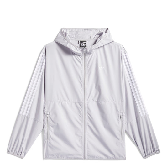 Light gray and white jacket with a hood on a white background