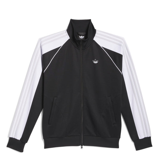 Black and white Adidas tracksuit jacket on a white background