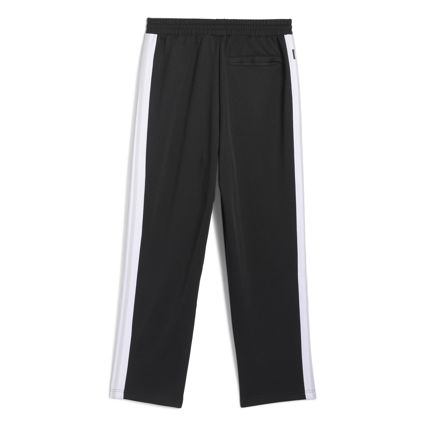 rear view of Black pants with white stripes on a white background